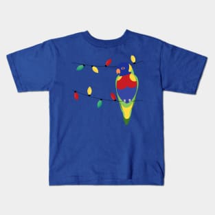 Rainbow lorikeet on Christmas fairy lights Kids T-Shirt